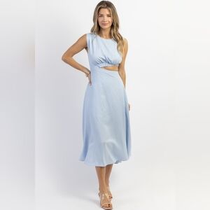 Sky Blue Cutout Linen Midi Dress